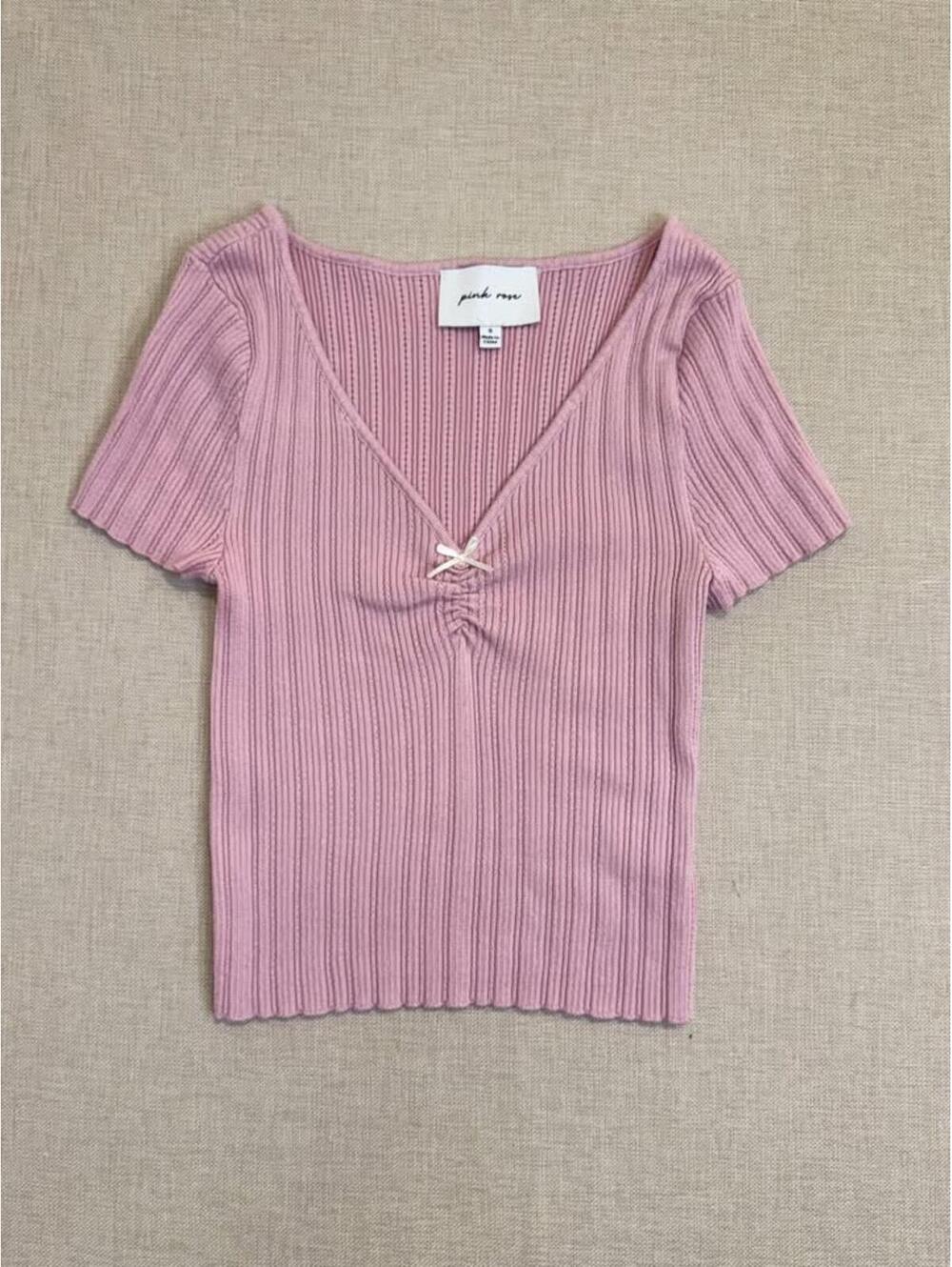 Pink Rose V Neck Cinch Top - Small